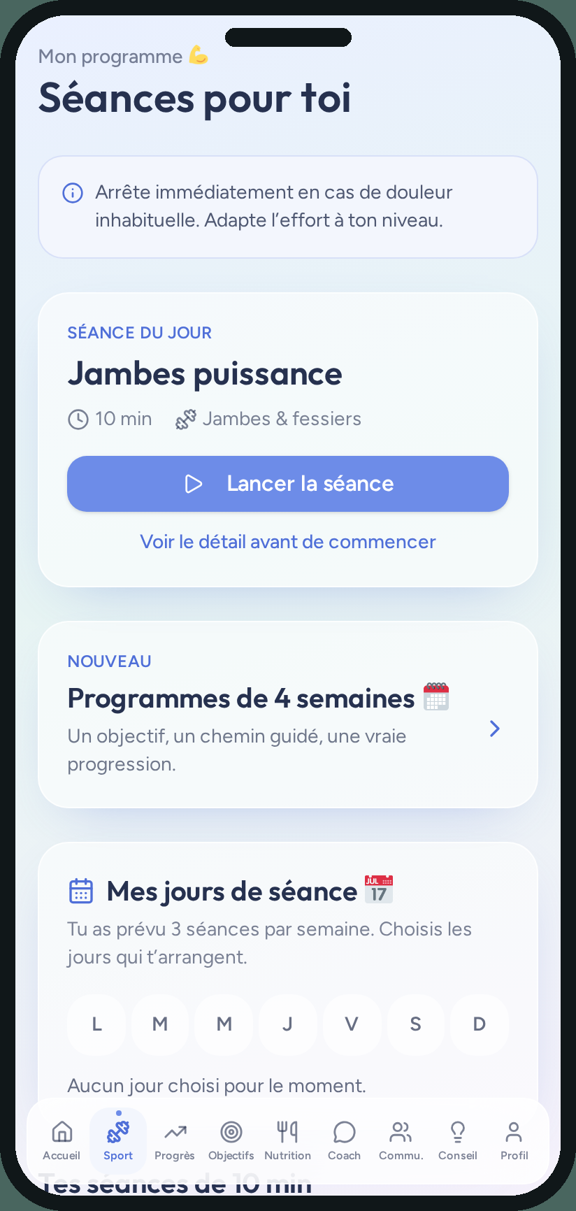 Capture réelle de l’application : Le chrono guidé